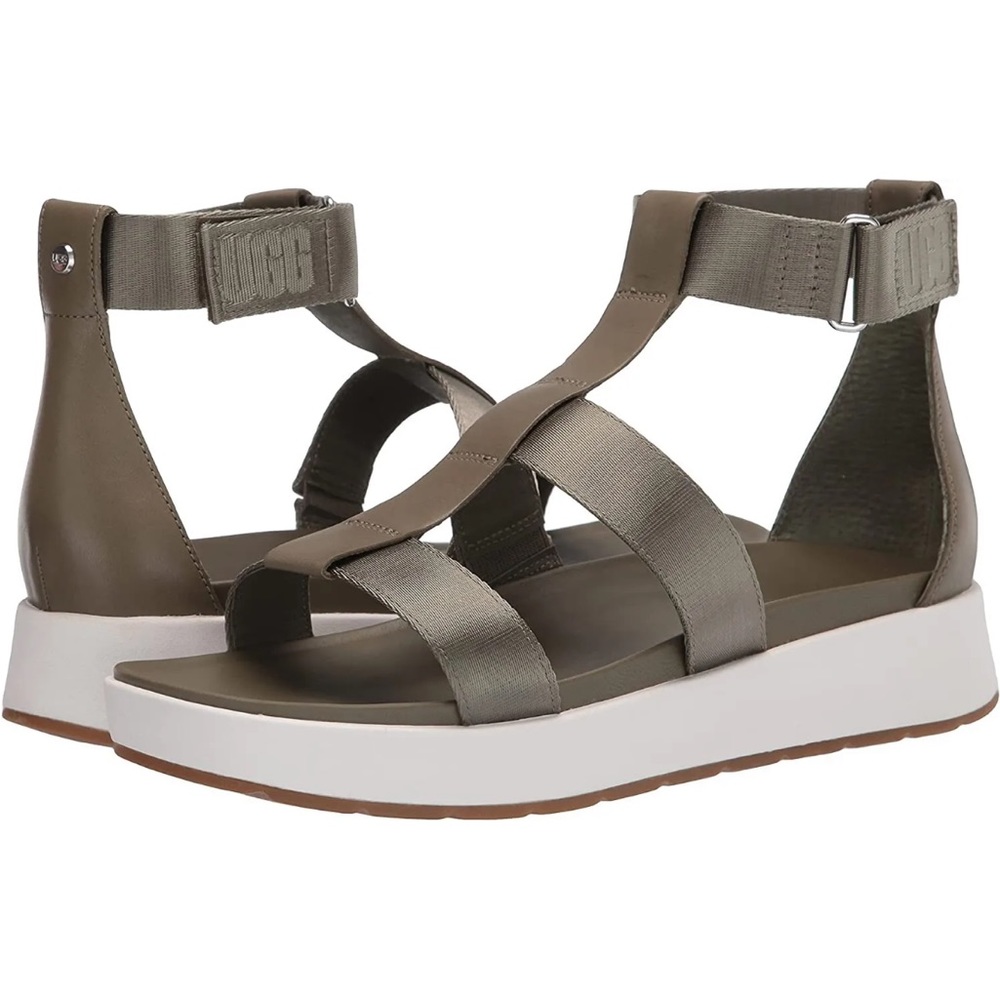 UGG Women's EEBA Sandal BURNT OLIVE MESH Leather Strap Gladiator Rubber 5.5 36.5